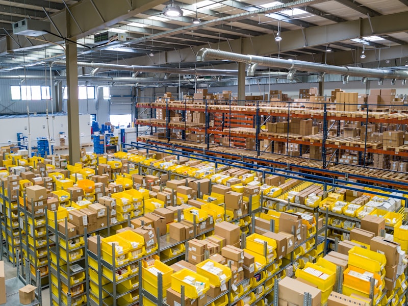 Wholesale distribution center with palletized goods ready for dispatch